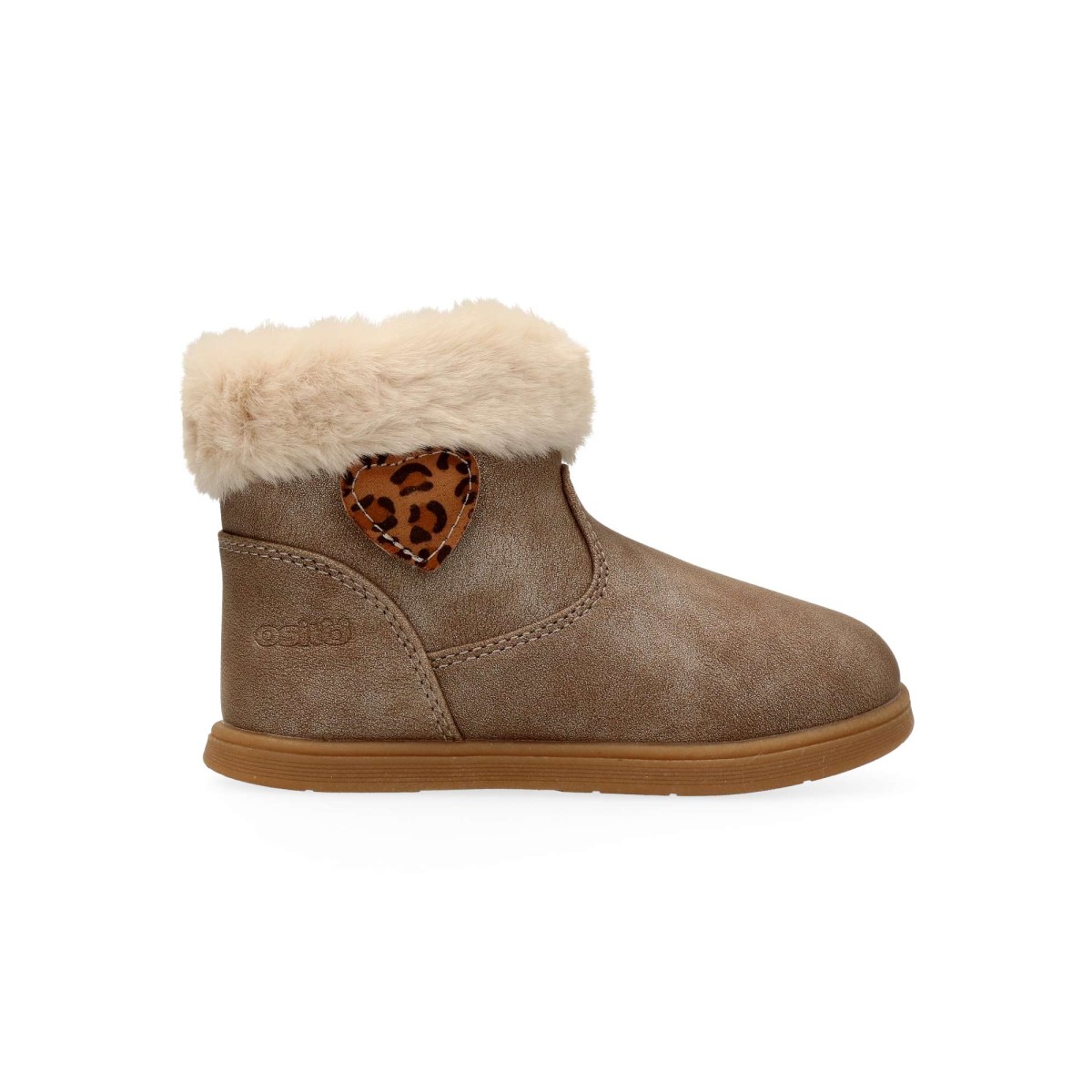 Conguitos - Botines de pelo para niña con cremallera lateral y detalle de corazón en estampado de leopardo, color topo