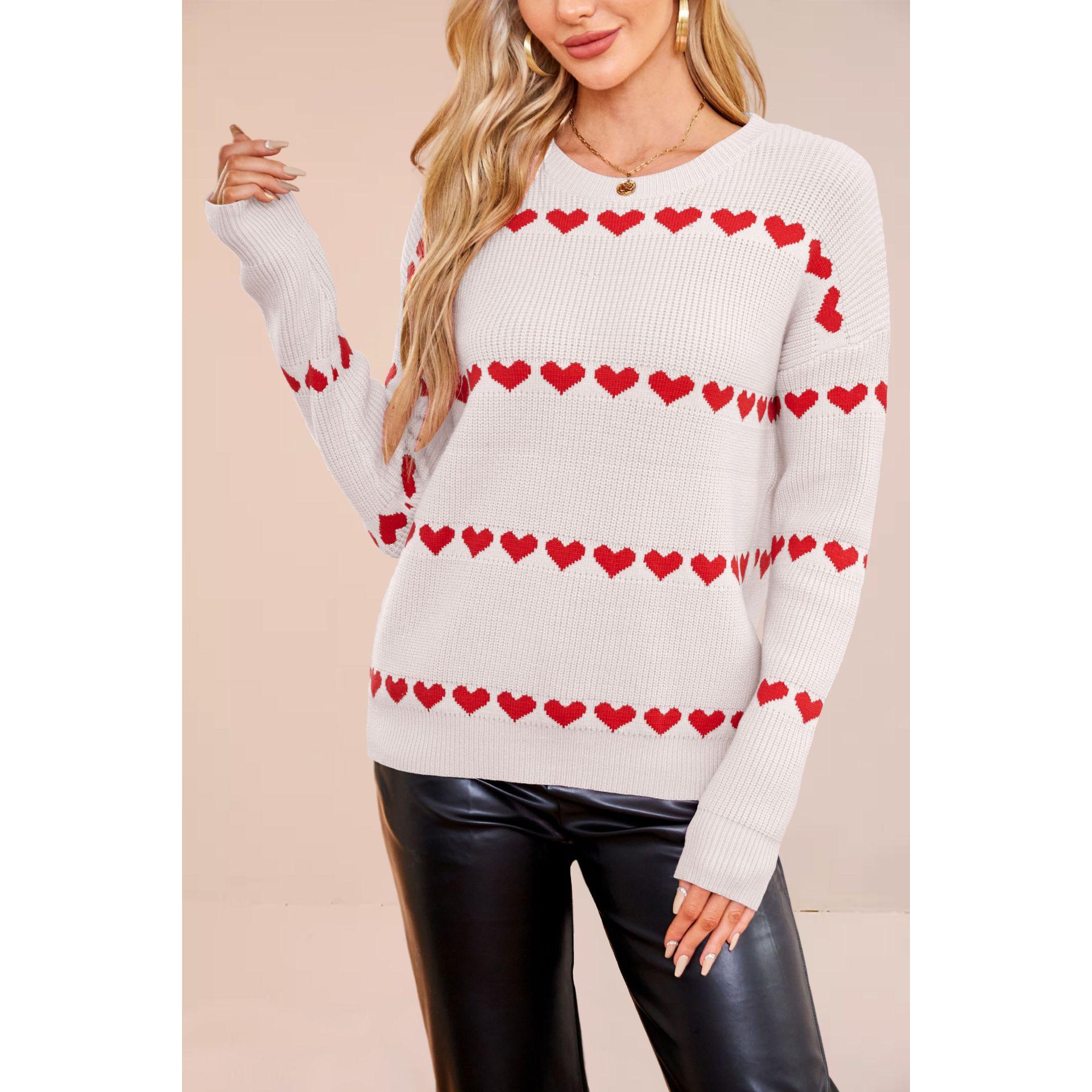 TK Suéter de punto con forma de corazón para mujer, otoño/invierno, talla grande, corte holgado