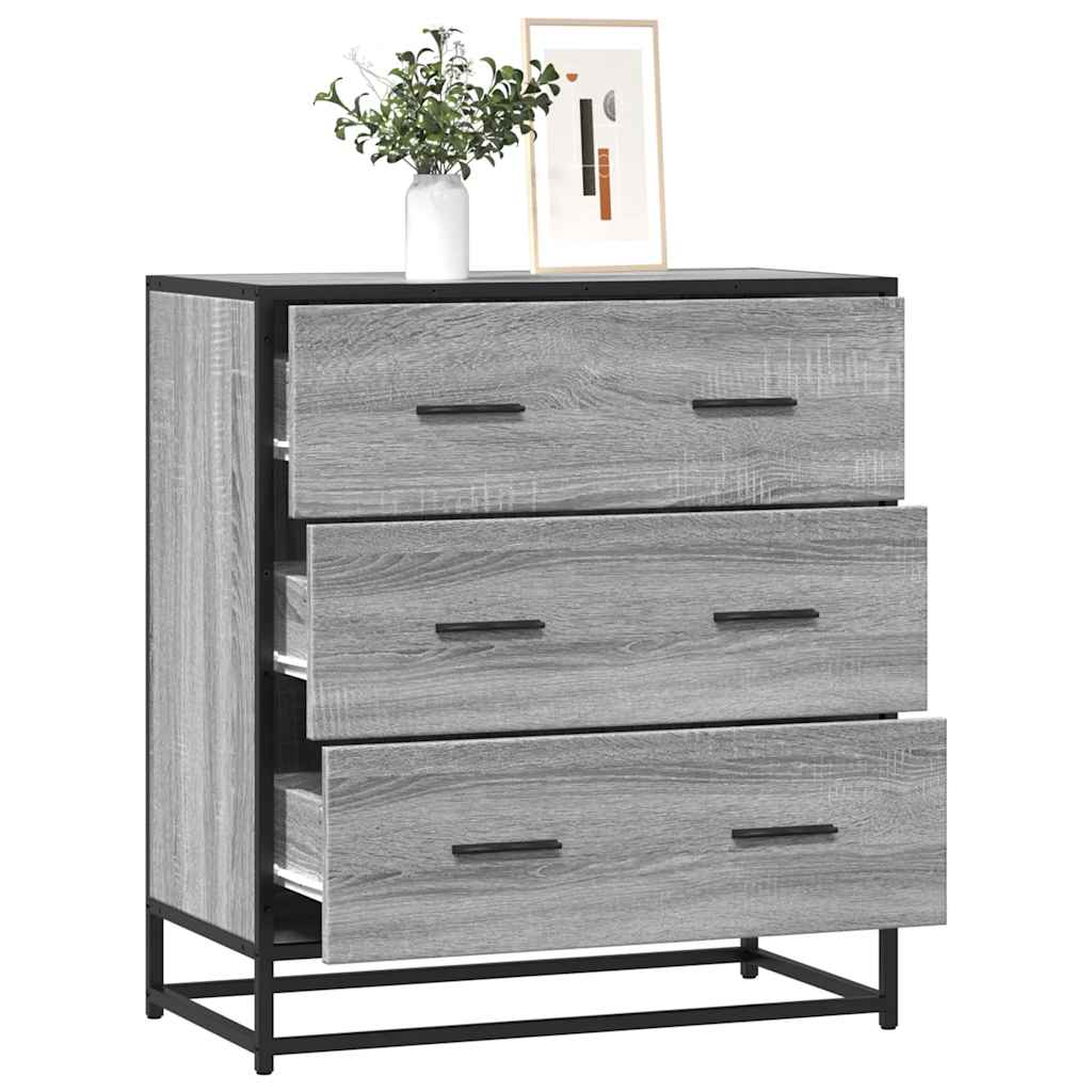 vidaXL Aparador de madera de ingeniería y metal 68x35x76 cm en color Negro/Roble ahumado/Marrón roble y más
