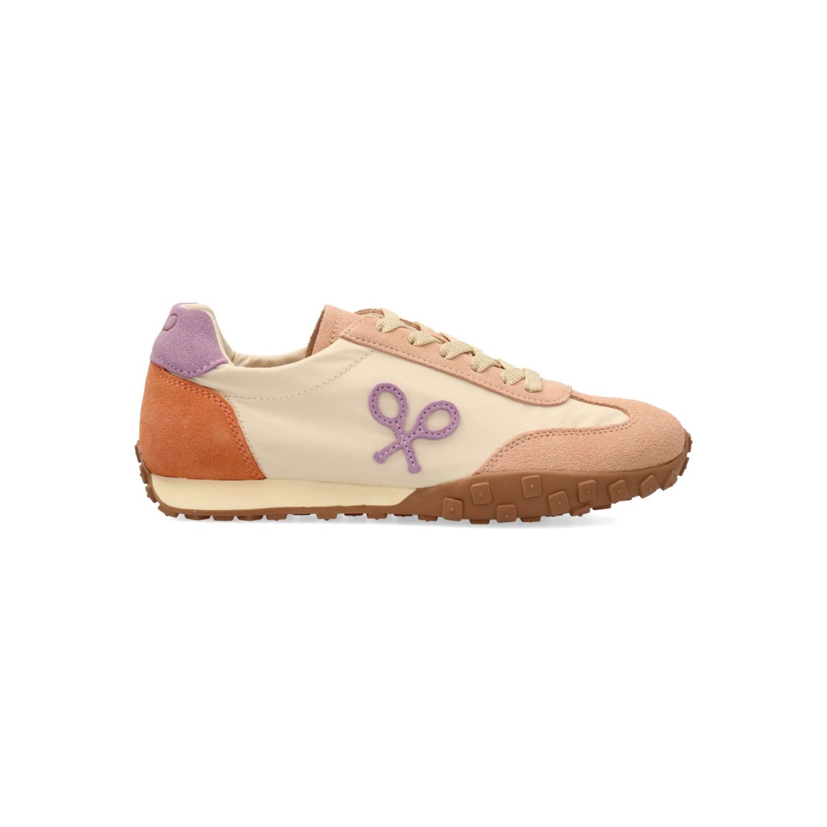 Silbon - Zapatillas sneakers vintage mujer con diseño retro, piel serraje y tejido, suela de goma confortable y plantilla acolchada extraíble