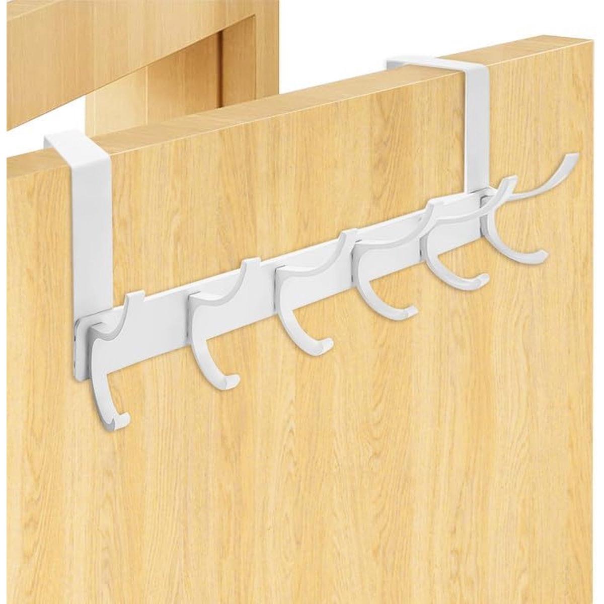 Ganchos para ropa de puerta con 6 ganchos, barra para ganchos, armario, toallero para el interior, toallero para puerta de baño para puertas de 4,5 cm de grosor, ganchos para colgar ropa en la puerta, ganchos para puerta para montar