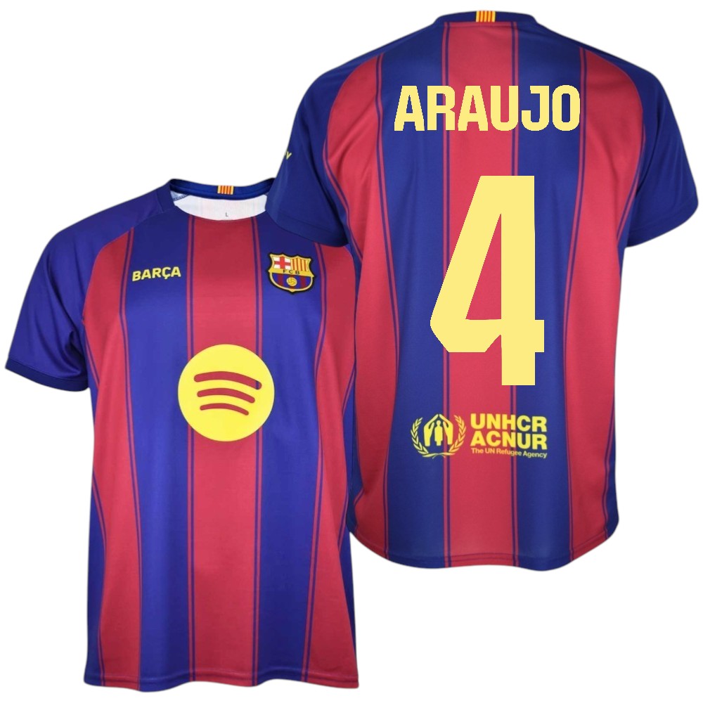 Barça - Camiseta Réplica Oficial 25/26 - Jugador ARAUJO Nº4 - Colores Blaugrana - Tejido Transpirable - Detalles bordados.