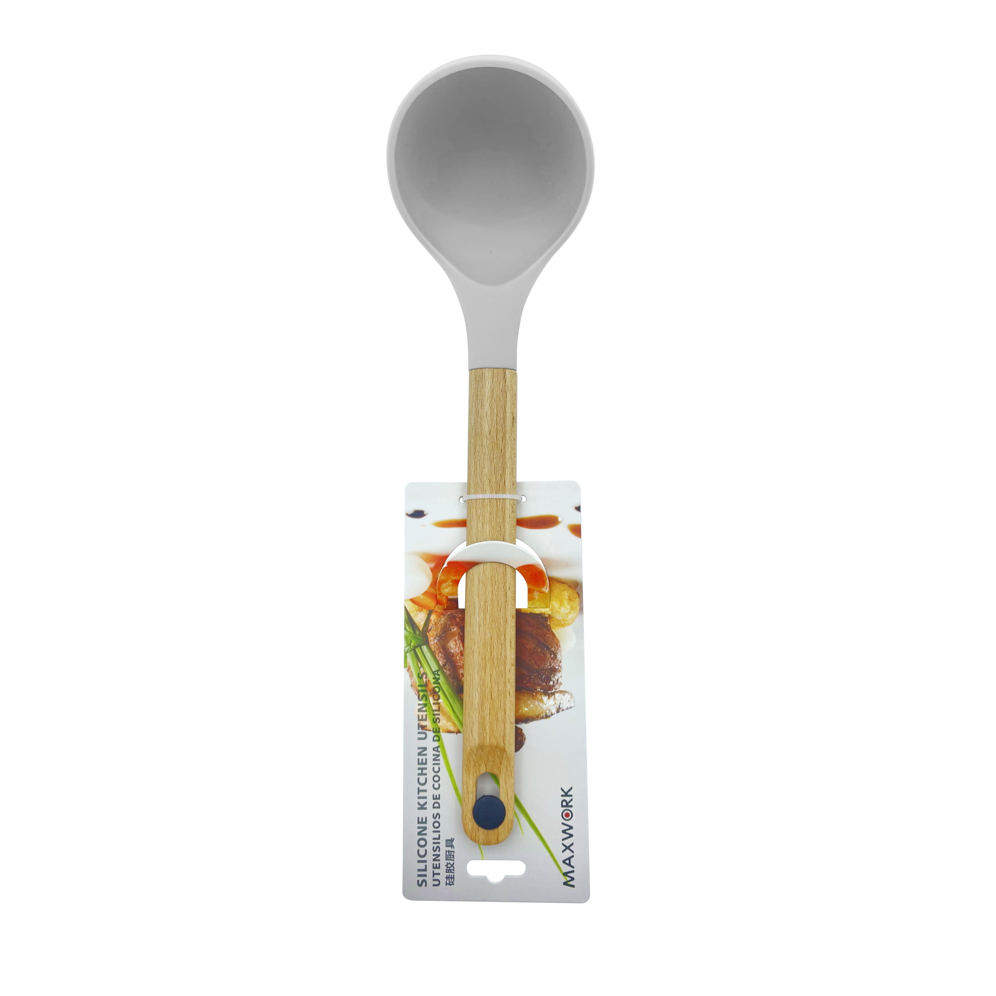 MAXWORK cucharón de silicona 32cm con mango de madera, utensilios de cocina