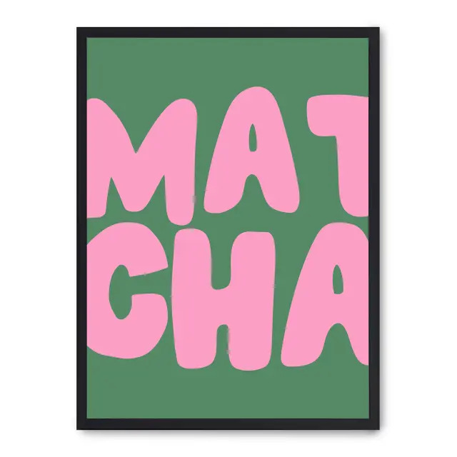Lámina con marco negro PINK MATCHA 21x30 cm, Póster impreso en papel de primera calidad de 180gr, montado sobre marco de madera MDF acabado en negro., Cocina - Bebidas