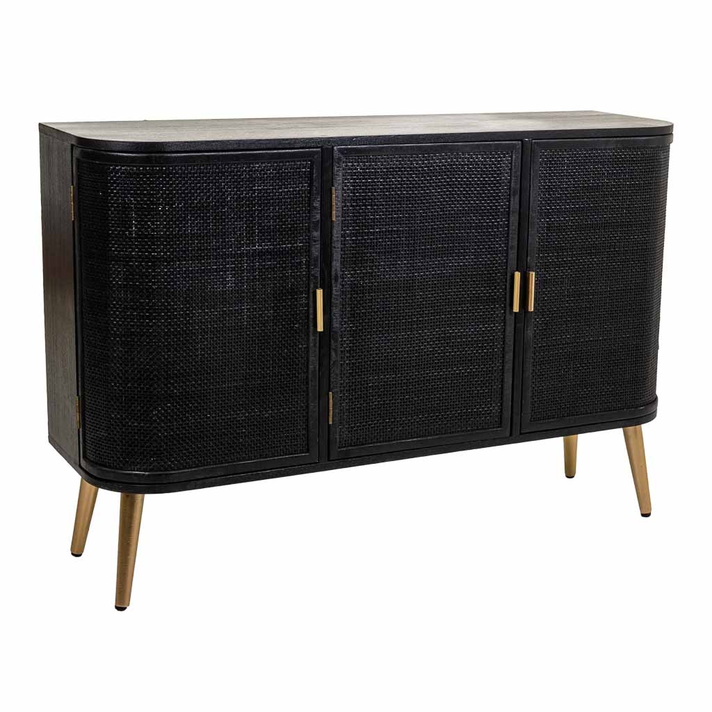 Wonderlust Deco - Aparador de madera y rejilla lacado negro 118x37x80 Negro 118x37x80h cm