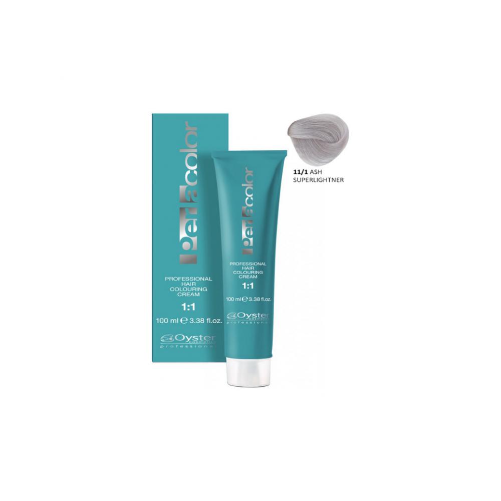 Oyster - Tinte profesional PerlaColor 11/1 SuperClaro ceniza de crema, con aloe vera y aceite de monoil, ideal para cuidado capilar y color intenso sin daño