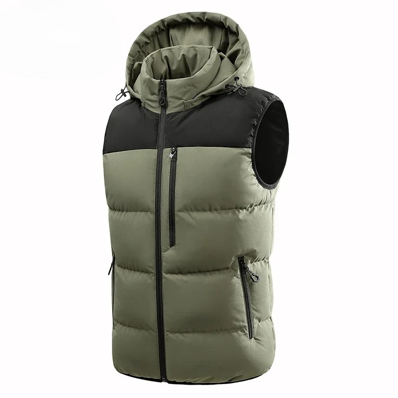 TK Chaleco De Punto De Cuello Alto Para Hombre Con Capucha Desmontable Y Forro De Poliéster Resistente Al Viento Para Otoño E Invierno Sin Mangas Cierre De Cremallera Estilo Casual
