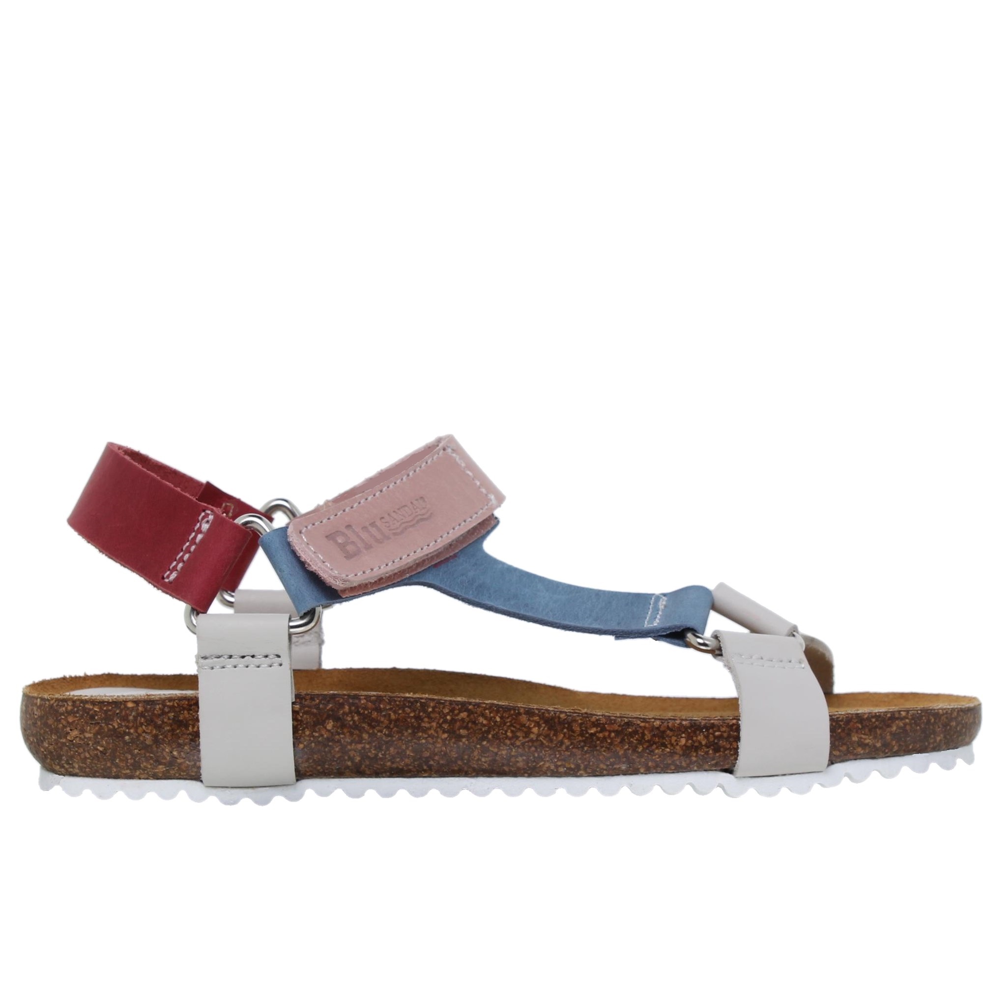 Sandalias mujer bio piel multicolor - Blusandal 879BLU - Sandalia plana bio velcro multicolor