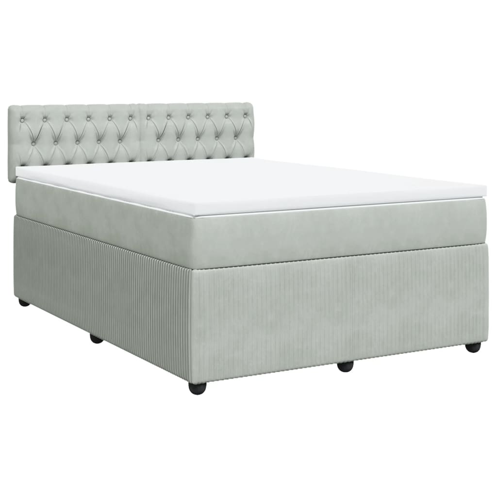 vidaXL Cama box spring con colchón terciopelo gris claro 140x200 cm