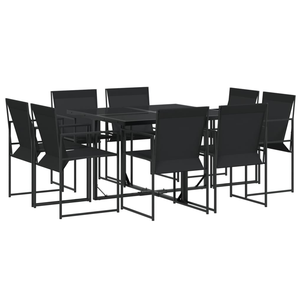vidaXL Juego de comedor para jardín 9 piezas textilene negro