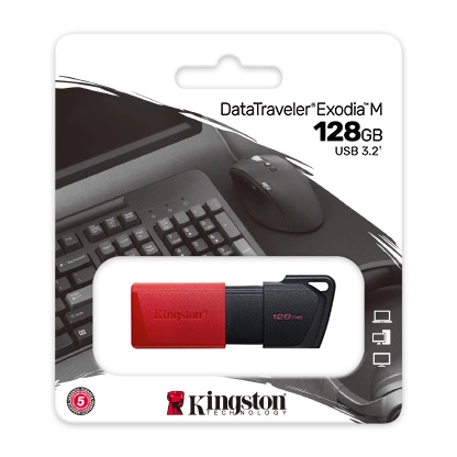 Kingston DataTraveler Exodia M Memoria USB 128GB - USB 3.2 Gen 1 - Capuchon Movil - Enganche para Llavero - Color Negro/Rojo Pendrive