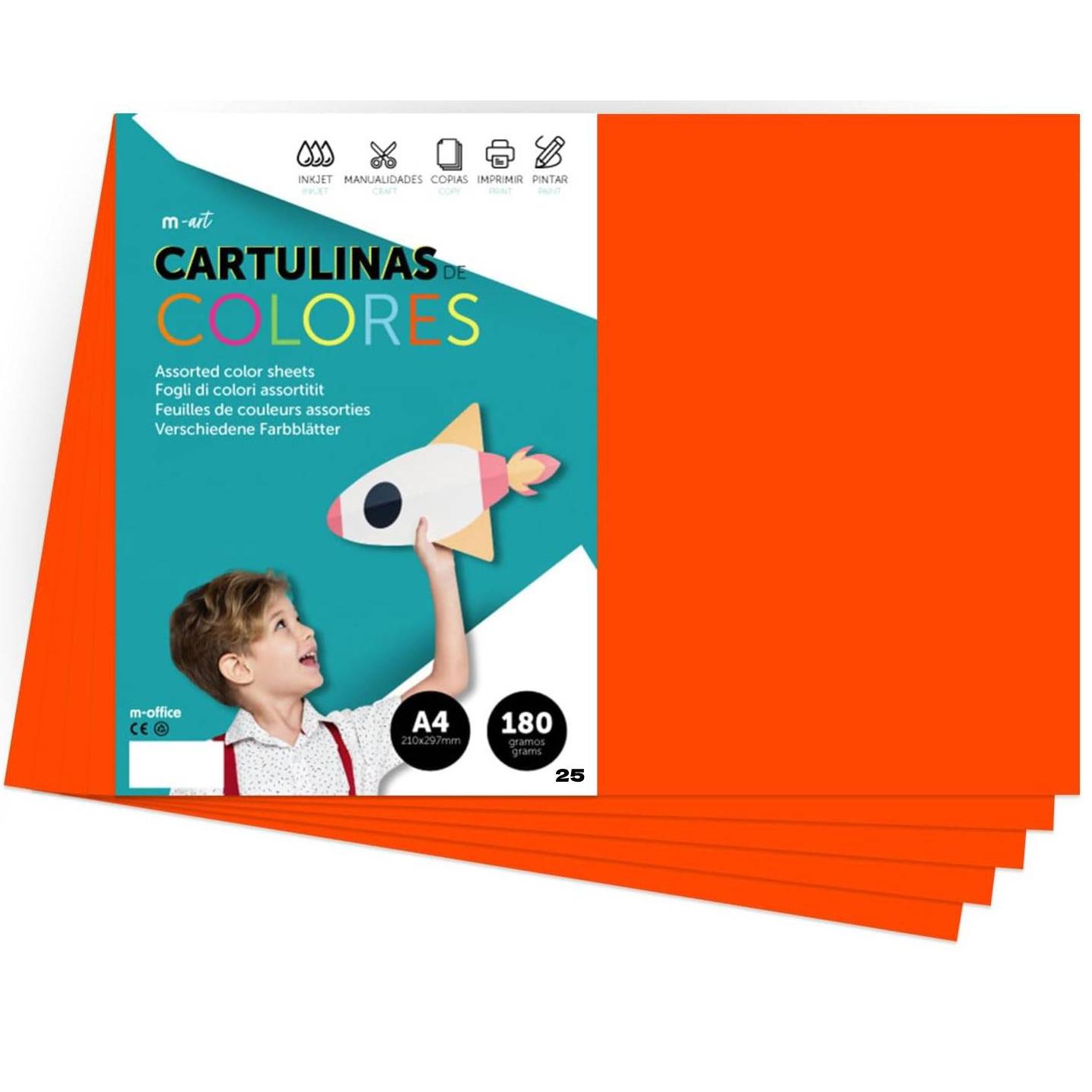 Cartulina de Colores, Cartulina A4 Colores Intensos, Hojas de Colores 180gr para Manualidades, Imprimir tus Documentos y Diseños Creativos, Folios de Colores A4 · m-office