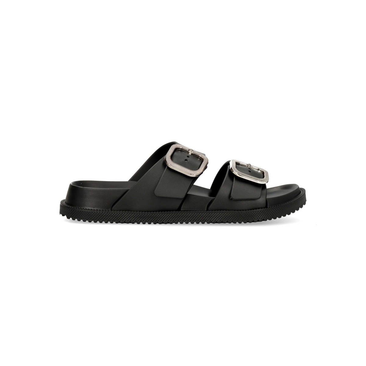 NICOBOCO - Sandalias planas para mujer con hebilla ajustable, modelo bio confort Ducle en goma beige y suela EVA, ideales para verano