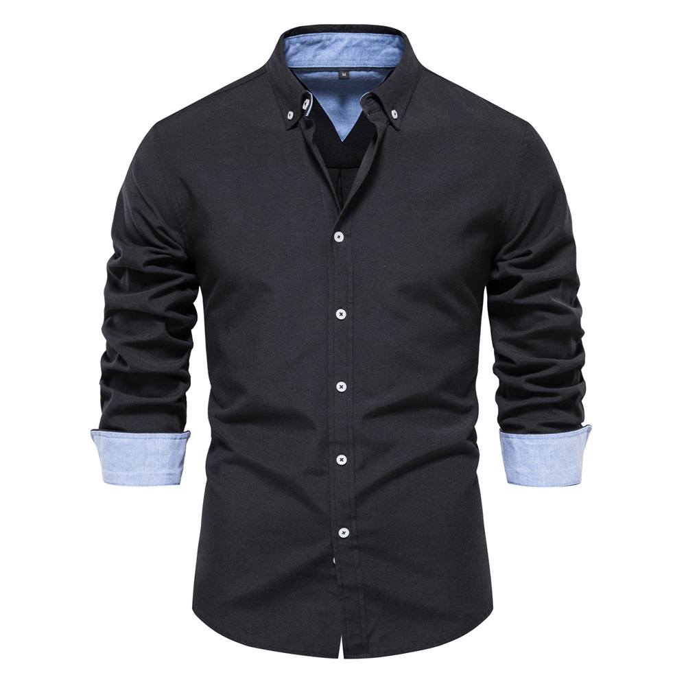 TK Camisa de manga larga de color liso, corte ajustado, para hombre, estilo casual otoñal
