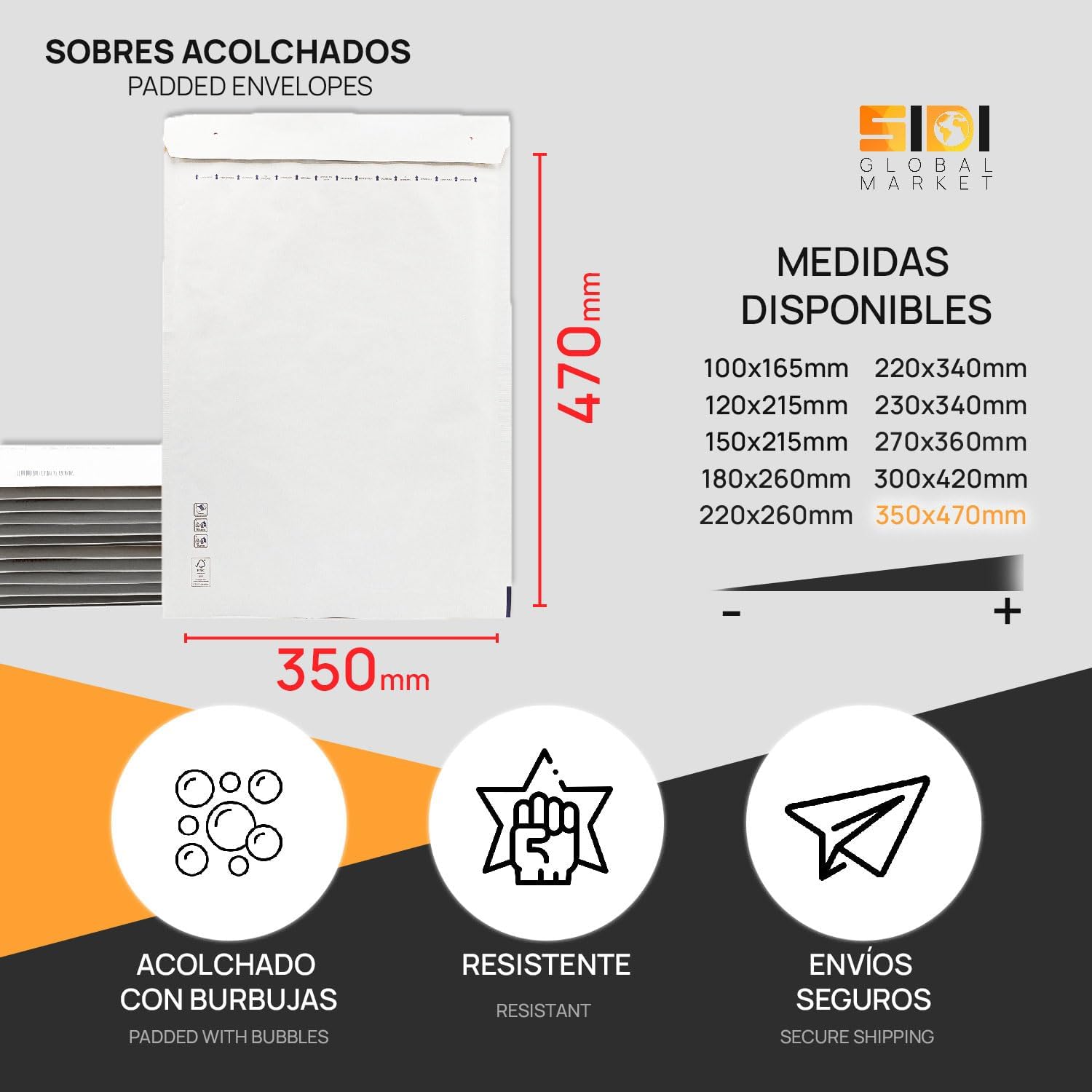 SIDI Sobres Acolchados Autoadhesivos para envíos - Color Blanco