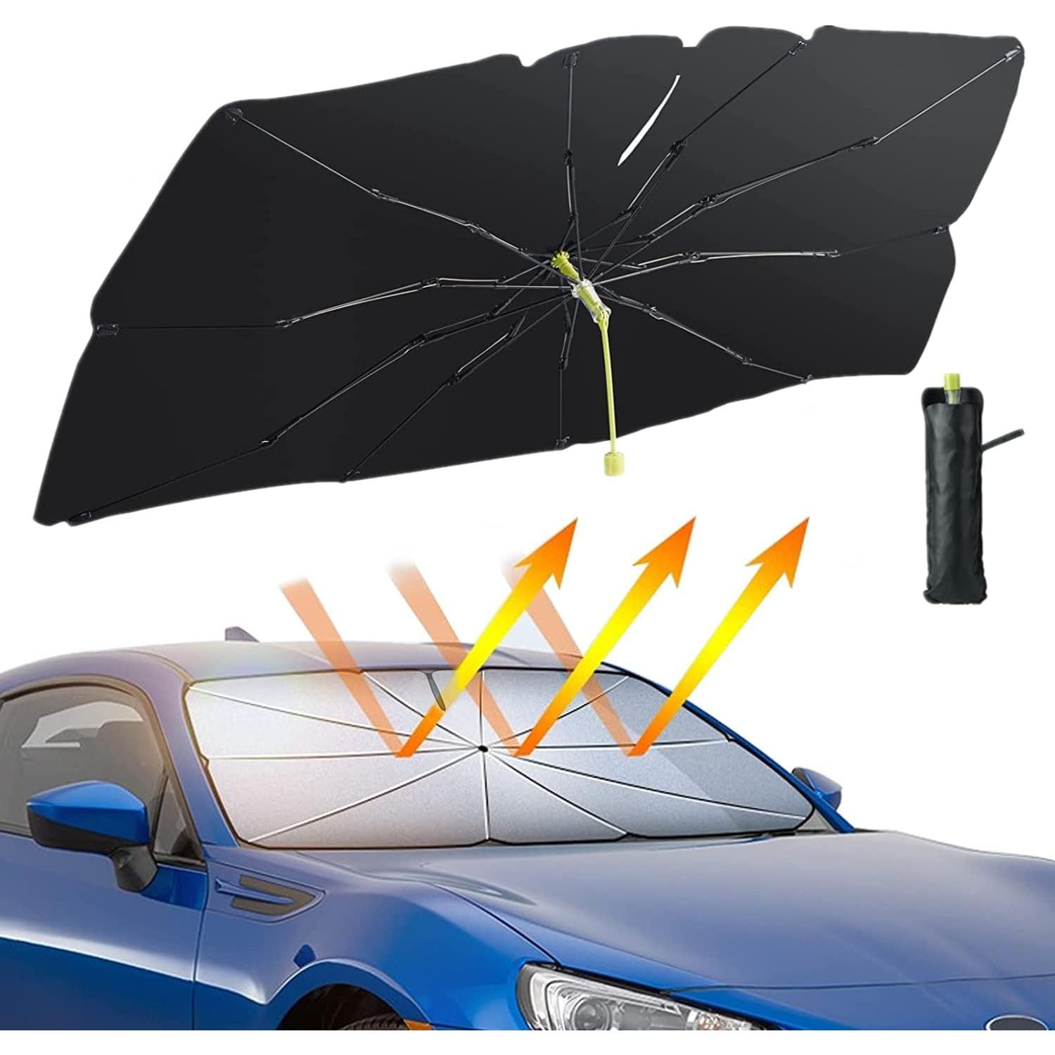Parasol Coche Delantero, Parasol Paraguas Coche, Parasol, Anti UV Rayos, Fácil de Instalar y Almacenar, para Mayoría de Coches