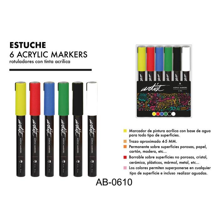 ROYMART ESTUCHE 6 ROTULADORES ACRILICOS GAMA ARTIST COLORES BASICOS ROTULADORES 15x10x1 Cms.