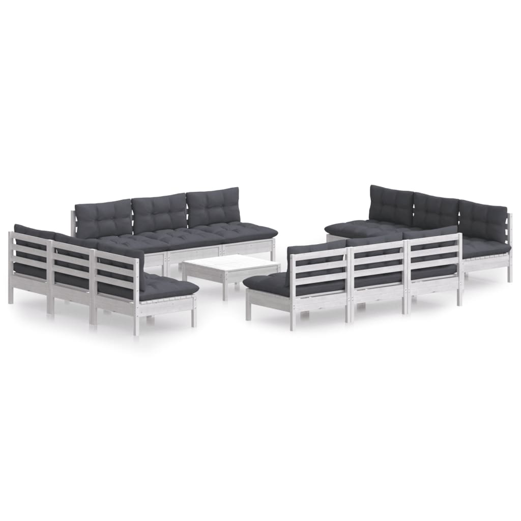 vidaXL Muebles de jardín 13 pzas con cojines antracita madera de pino