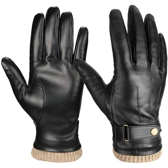 Guantes de invierno para hombre y mujer, de cuero, cálidos, de lana, guantes: un regalo cálido para papá o esposo