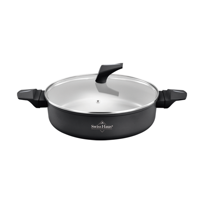 Sartén de inducción Swiss Haus® LLC28T con tapa - Libre de PFAS - Sartenes para todo tipo de fuentes de calor - Cacerola con revestimiento antiadherente Sapphire™ - NEGRO - LILA  - CHAMPANGE - OLLAS