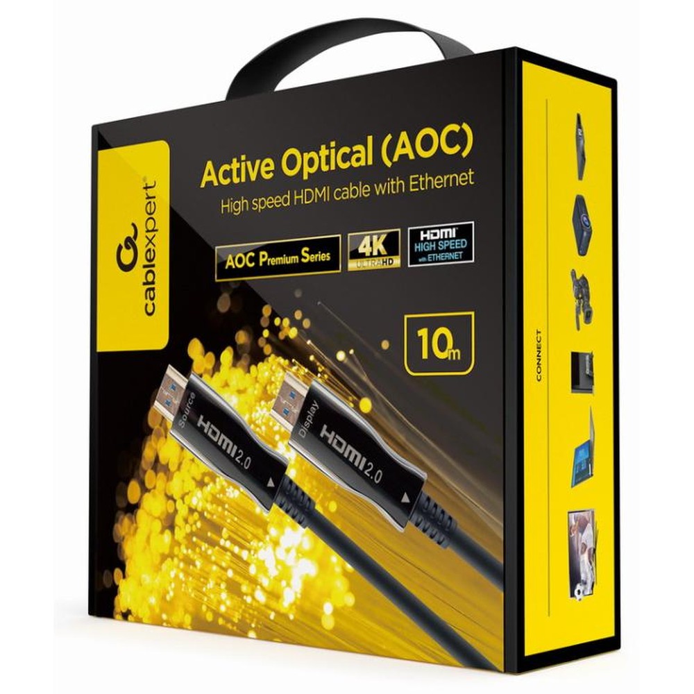 Gembird - Cable HDMI CCBP-HDMI-AOC-10M-02 de 10 m con conectores HDMI tipo A estándar hembra-hembra, chapado en oro, versión 2.0 y velocidad de 16 Gbit/s para conexión fiable entre TV, consola y PC