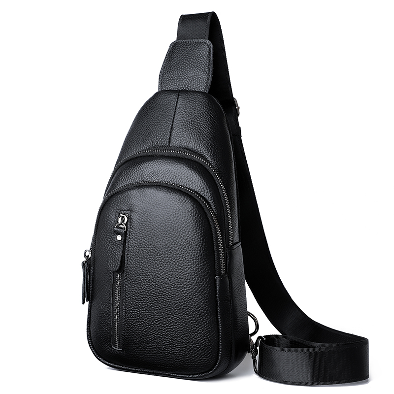 TK Bolso De Pecho Para Hombre 100% Cuero Genuino Bolso De Hombro Casual Bandolera Estilo Fashion Con Cierre De Cremallera