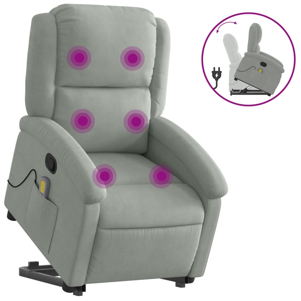 Vidaxl Sillón Reclinable de Masaje Elevable Terciopelo Gris Claro