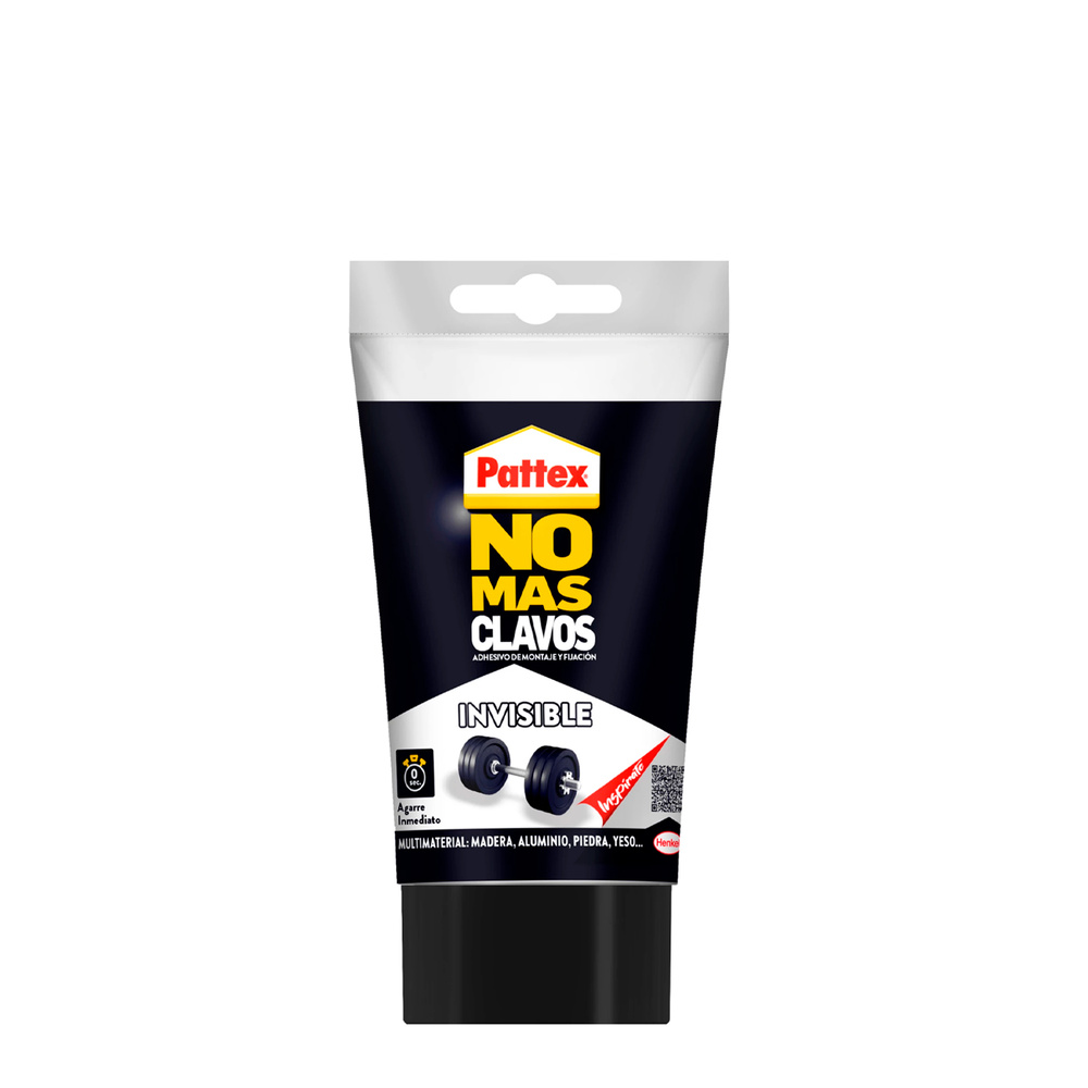 PATTEX No Más Clavos Invisible Tubo 120 g | Adhesivo de Montaje Transparente al Secar Sin Disolventes | Agarre Inicial en 10 Segundos y Fuerza Hasta 60 kg/cm² | Para Madera, Zócalos, Rodapiés, Frisos, Molduras y Cerámica en Interior