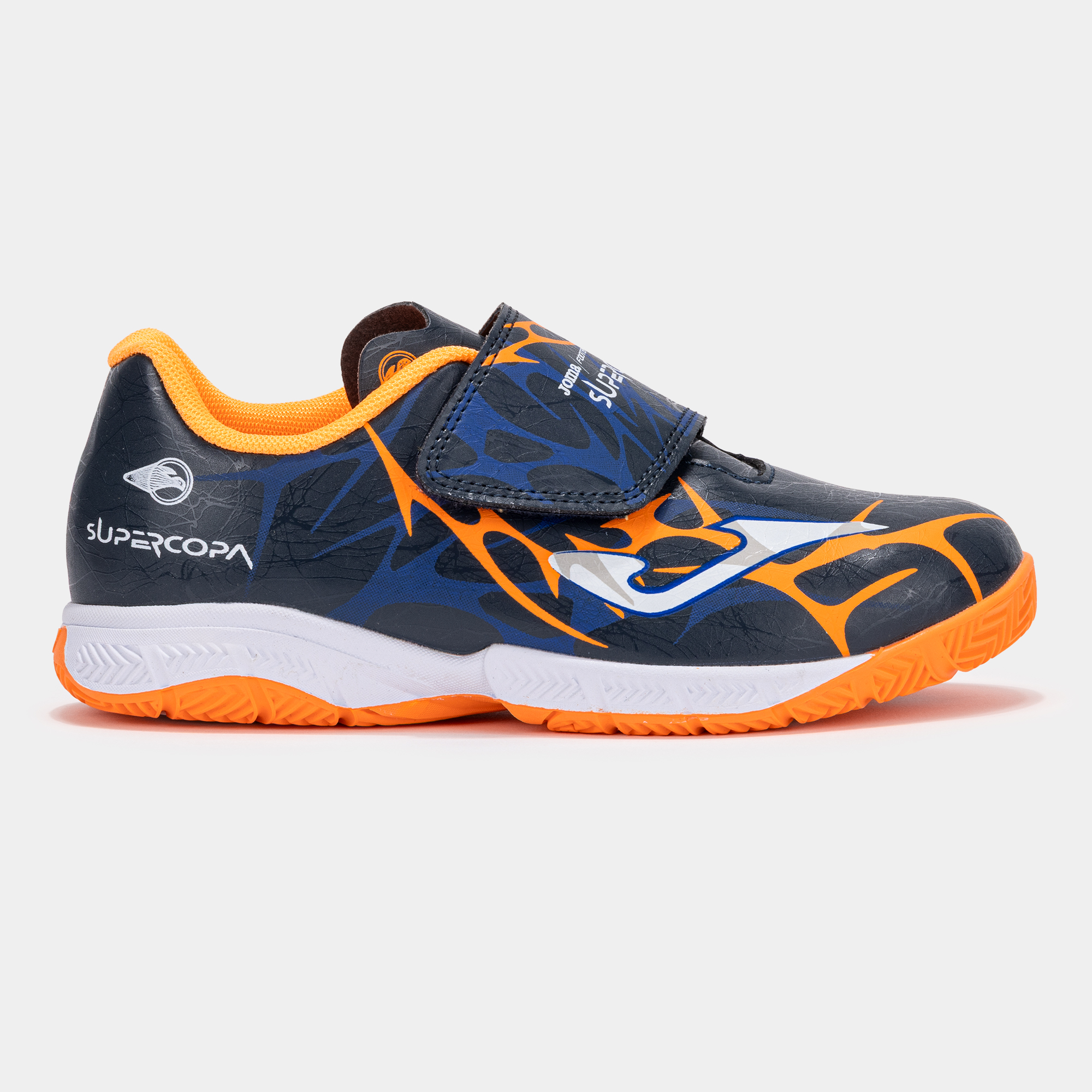 Joma SUPER COPA JR 2503 MARINO NARANJA FLÚOR INDOOR SCJW2503INV Zapatillas de Fútbol Sala para Niños con Cierre Adhesivo, Ideales para Velocidad y Control en Pista Interior