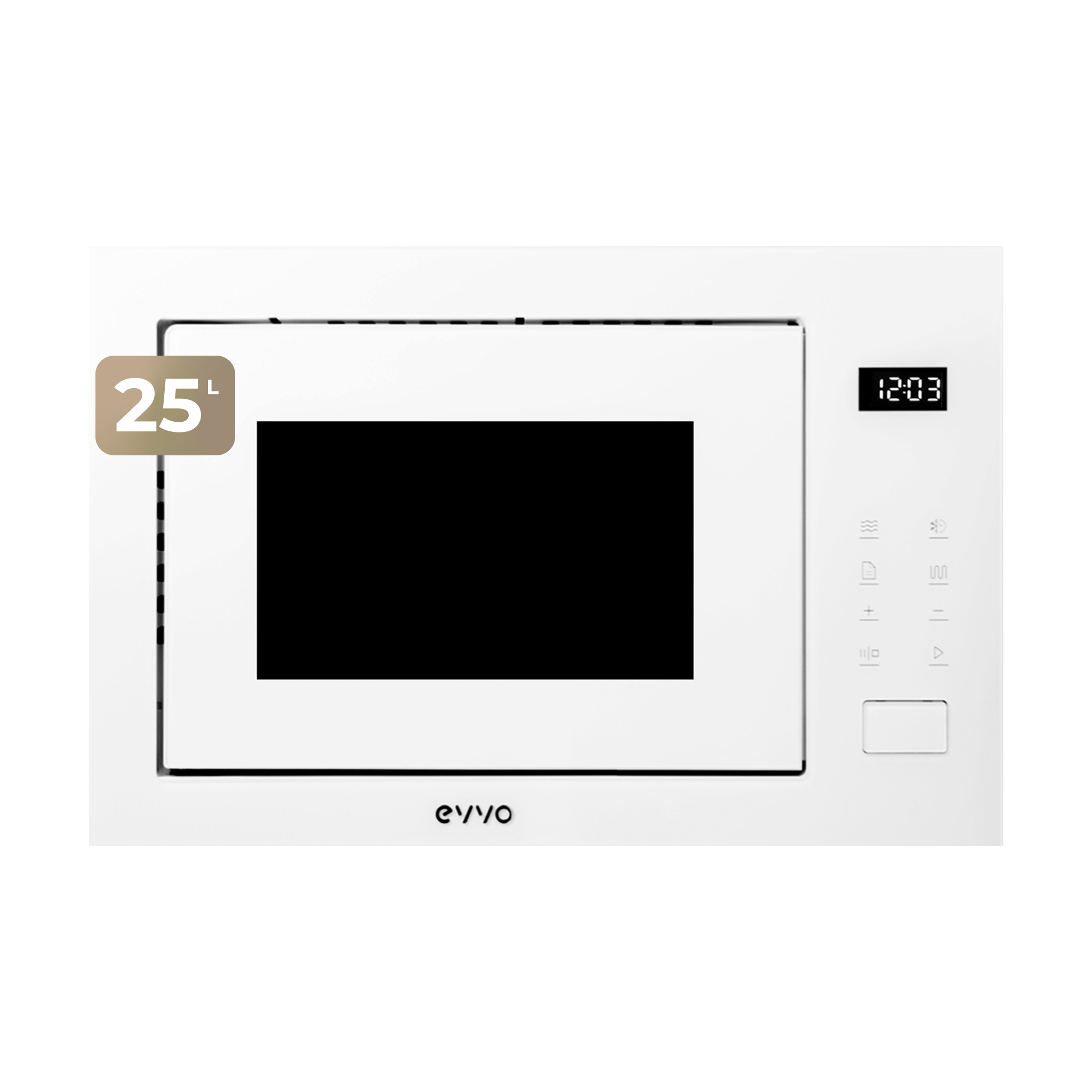 EVVO Microondas integrable Mi45 Glass , 25L de Capacidad, Grill 1200W, Puerta y Marcos Efecto Brillante, Multifunción