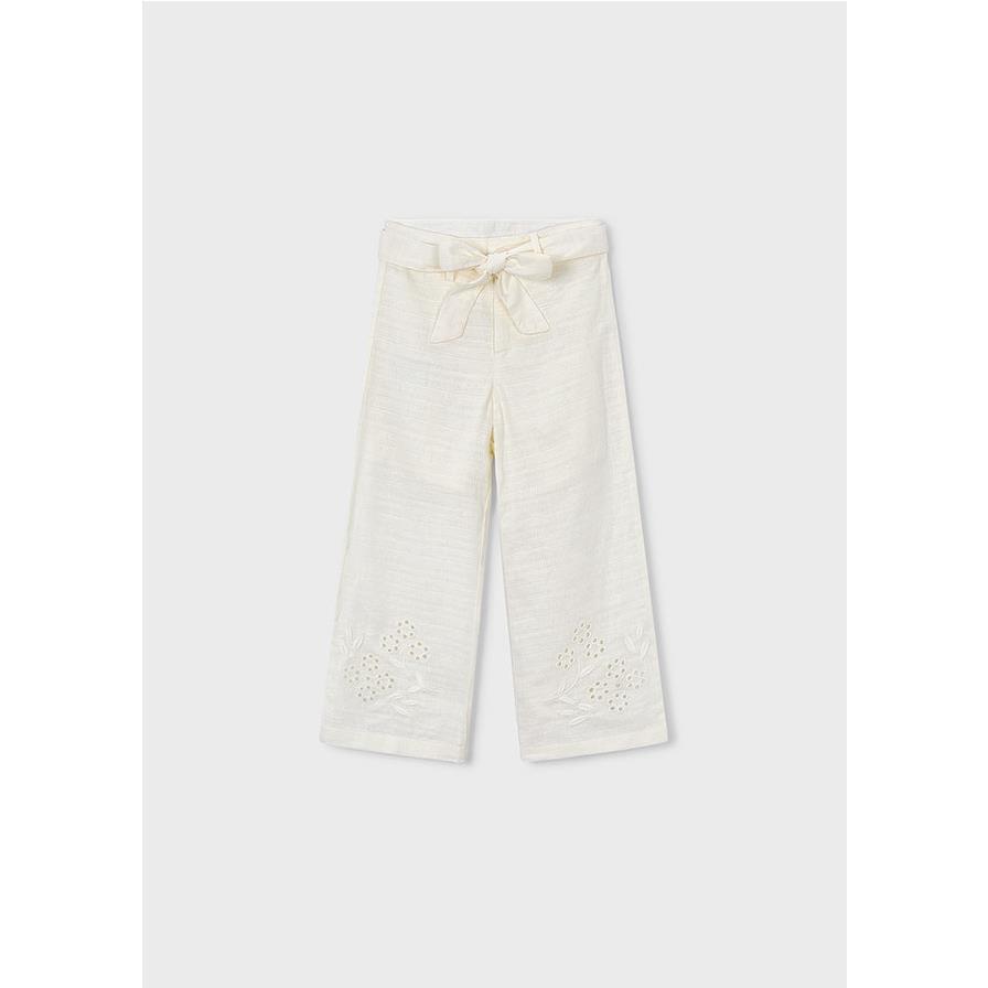 Mayoral - Pantalón largo de lino bordado para niña, estilo bohemio y elegante, ideal para ocasiones especiales y uso diario