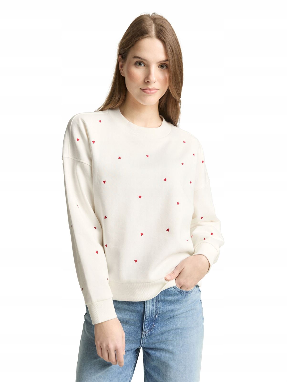Sudadera TOM TAILOR 1050822 39490 off white red heart embroidery