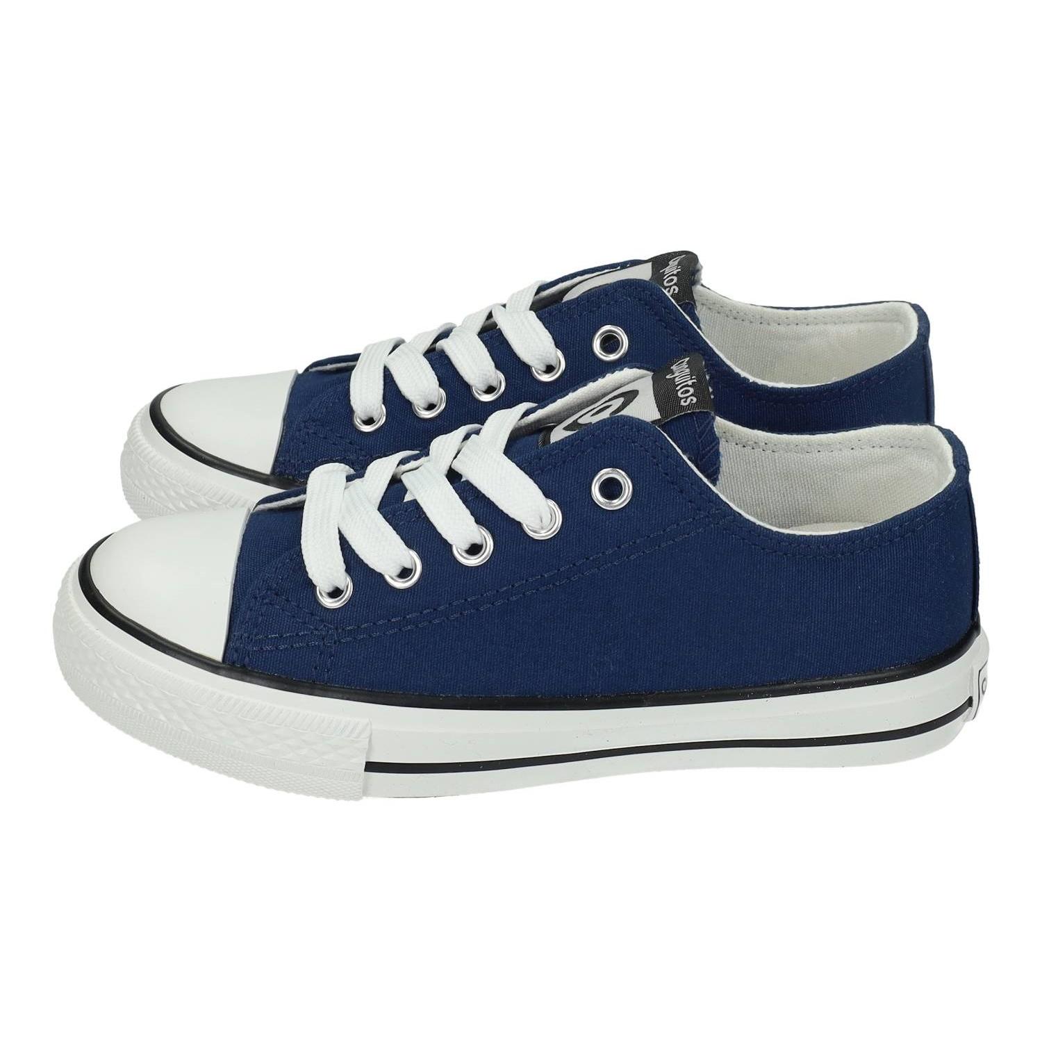 Zapatillas marca CONGUITOS para niño en color marino. Zapatillas de lona Conguitos para niño, azul marino con puntera reforzada, suela antideslizante y cordones elásticos