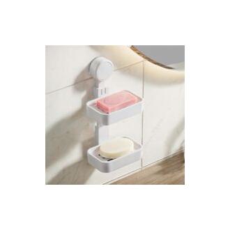 CA Jabonera doble con ventosa, dispensador de jabón de pared sin taladrar, con orificio de drenaje, para baño y cocina, color blanco