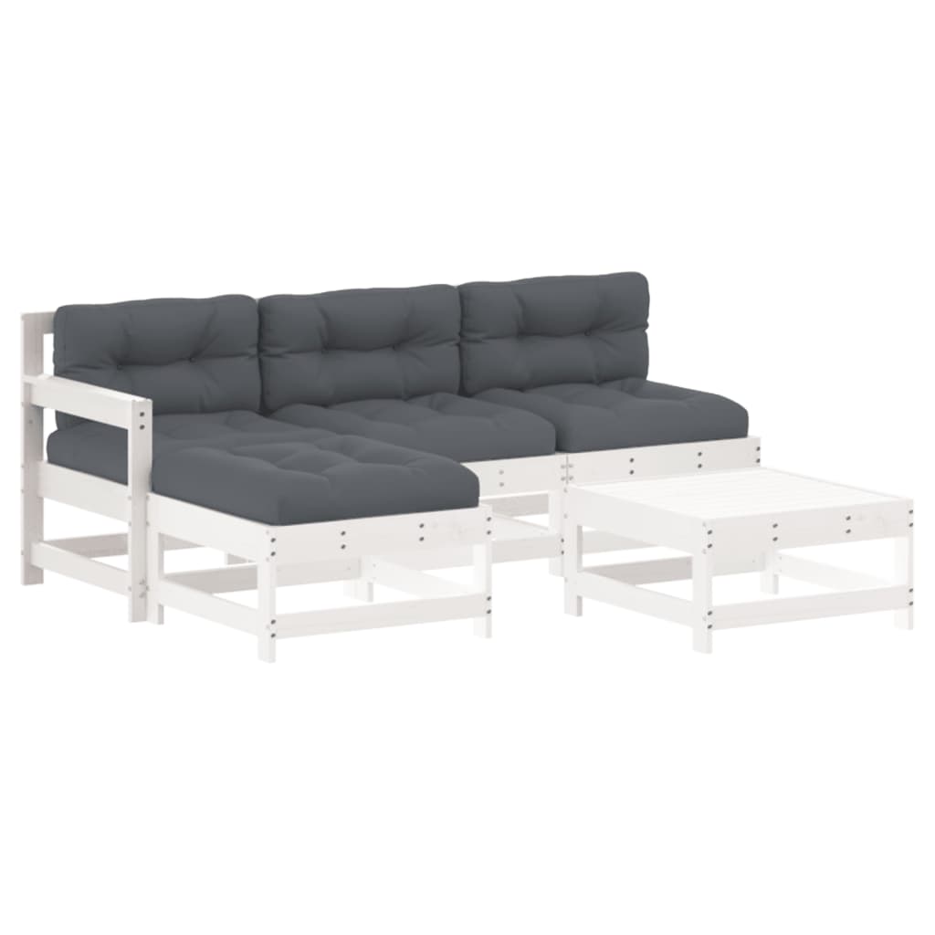 vidaXL Juego de muebles jardín 5 piezas y cojines madera maciza blanco