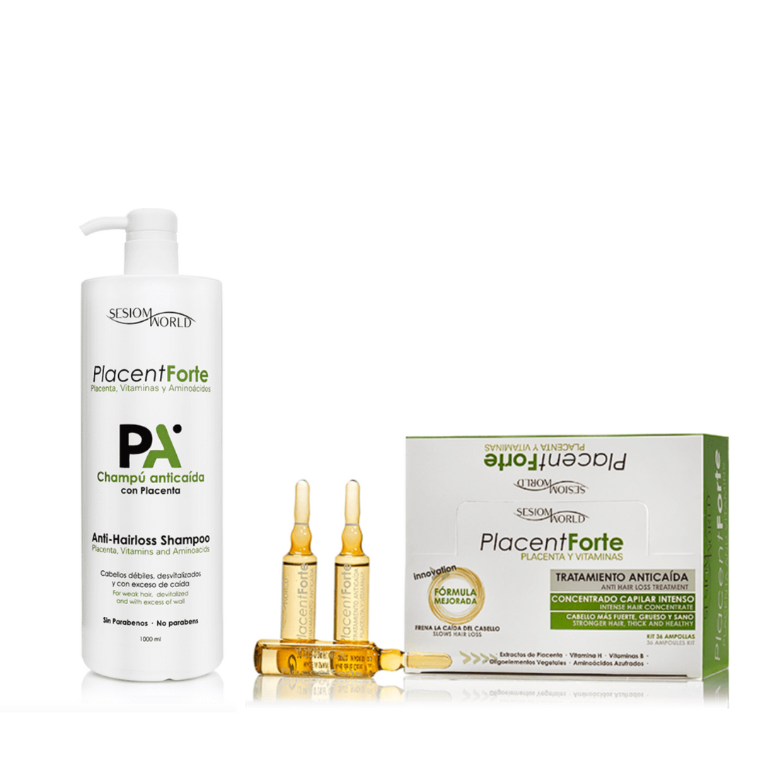 Sesiomworld PACK Especial TOTAL TRATAMIENTO ANTICAIDA PLACENT FORTE AMPOLLAS DE 36 UDSX10ML + CHAMPU TRATAMIENTO 1000ML
