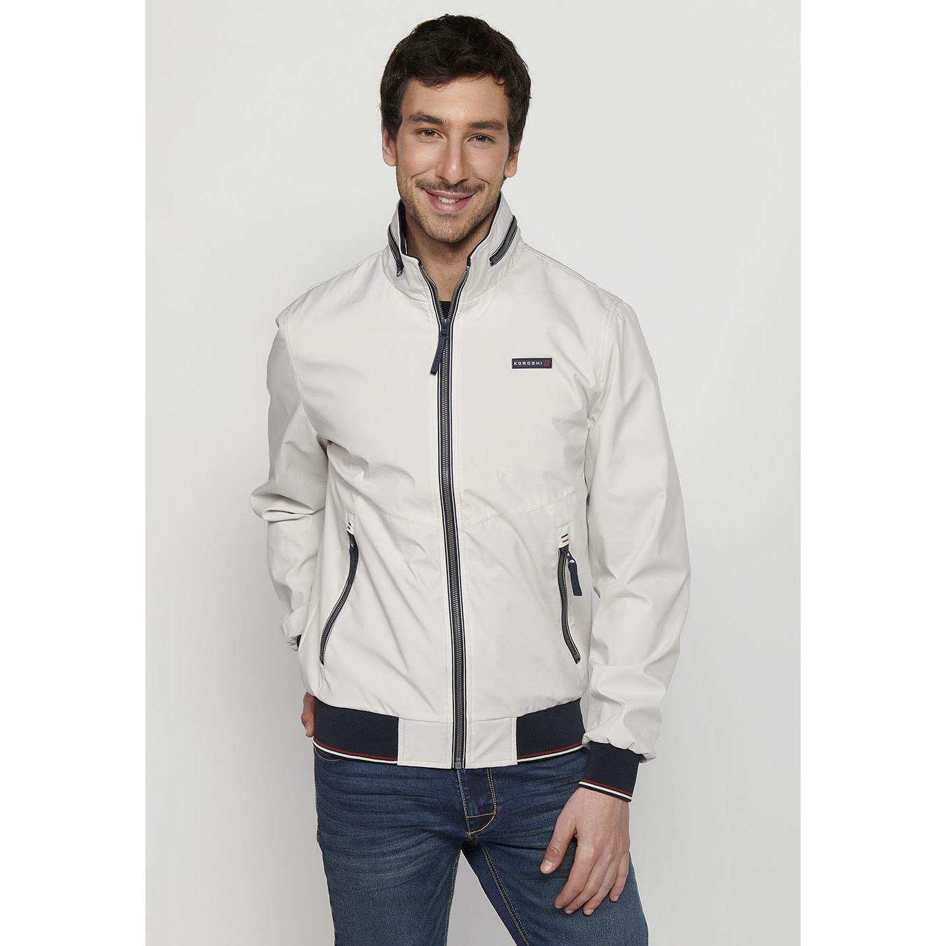 Koroshi - Cazadora bomber hombre con cuello alto y acabados en canalé elástico, estilo urbano y deportivo para entretiempo