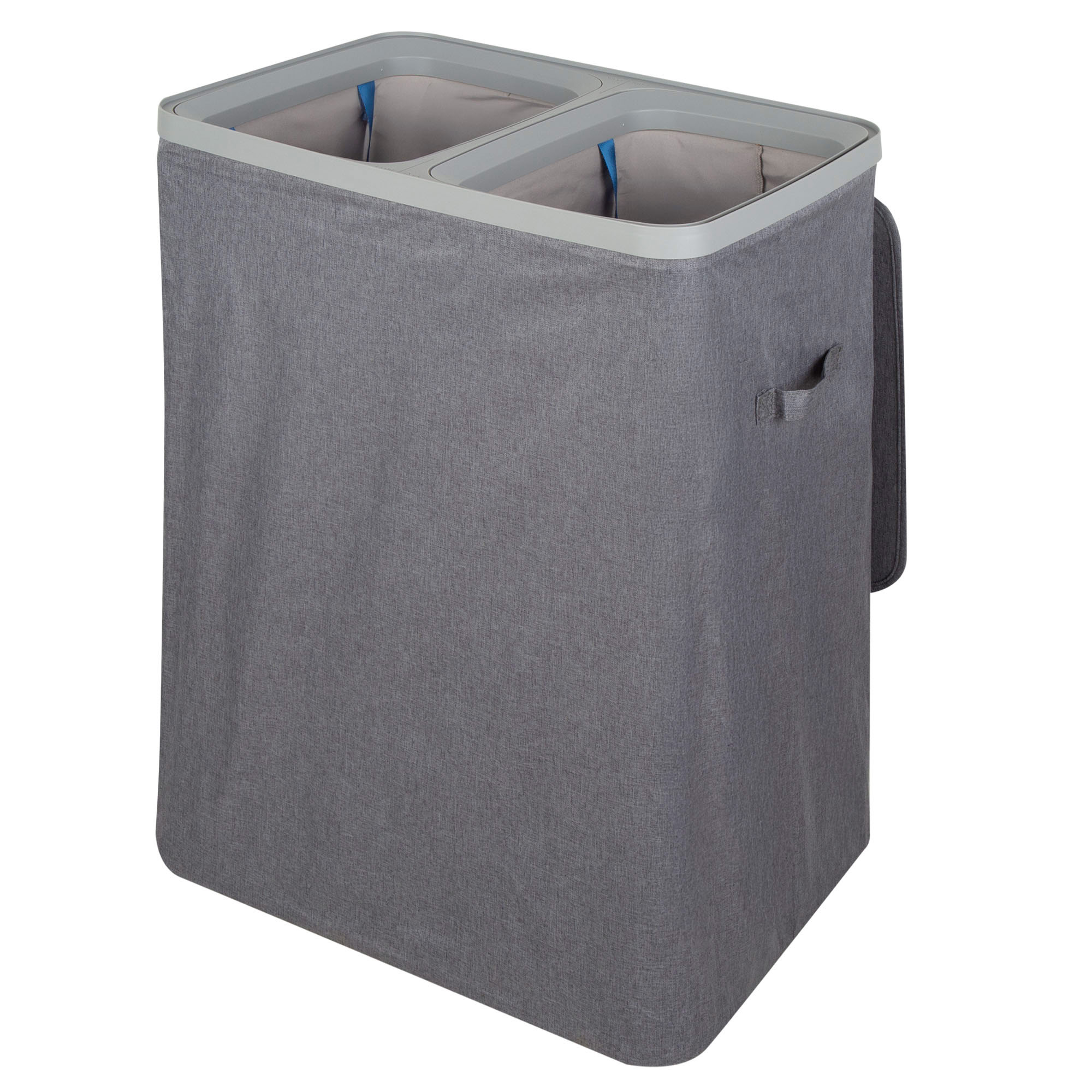 Max Home - Cesto ropa sucia doble 100 L, polietileno, bolsas extraíbles, tapa abatible, asas laterales, diseño gris, clasificar ropa blanca y color, cesta ropa