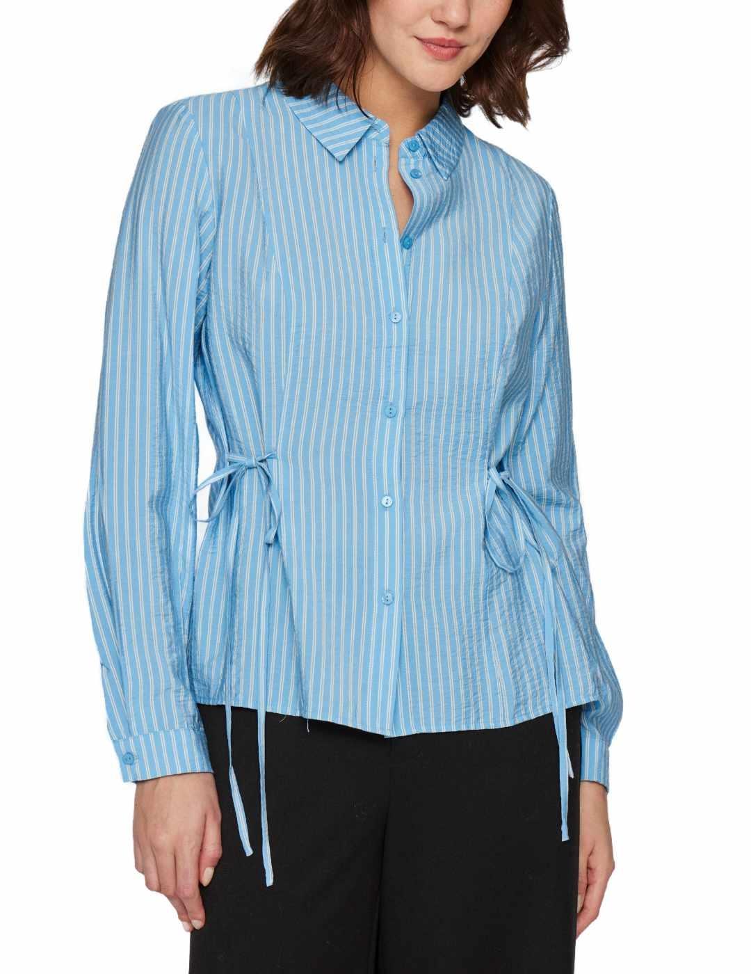 Camisa Vila Sogma azul de rayas lazos laterales mujer