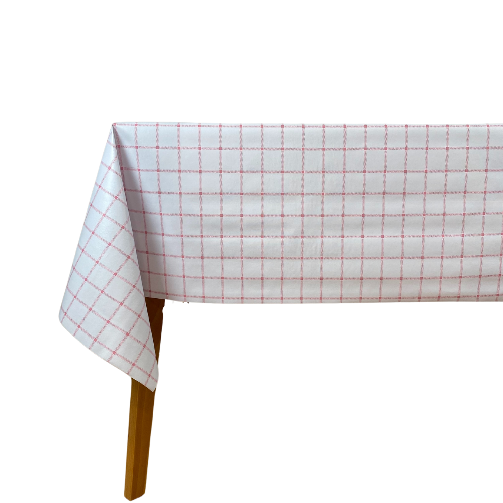 Mantel Hulehule Tex - Hule PVC Anti manchas Resistente al Agua Fácil Limpieza Cuadros Rojos Sobre Fondo Blanco - ALEJA