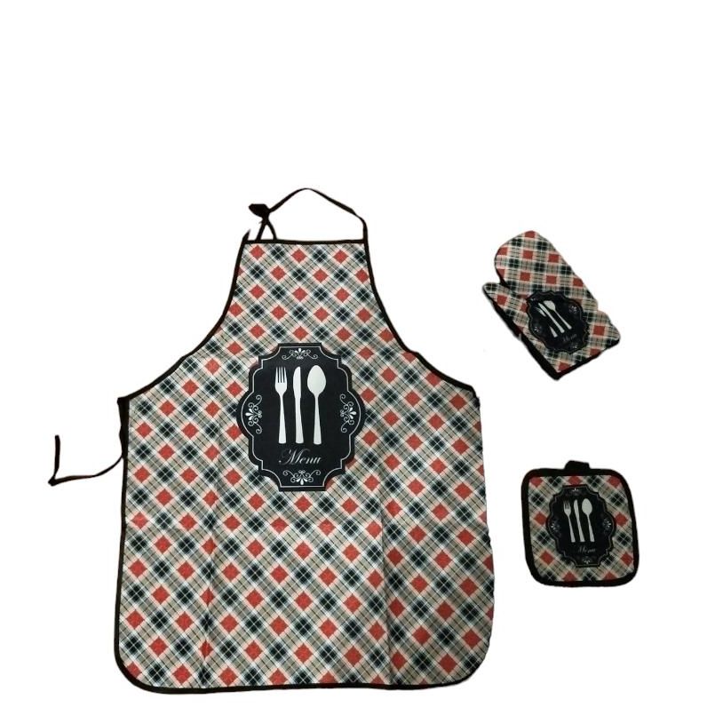 Juego  Delantal de cocina, Guante de horno y Soporte  para ollas, Protector de tejido para manchas ,manoplas