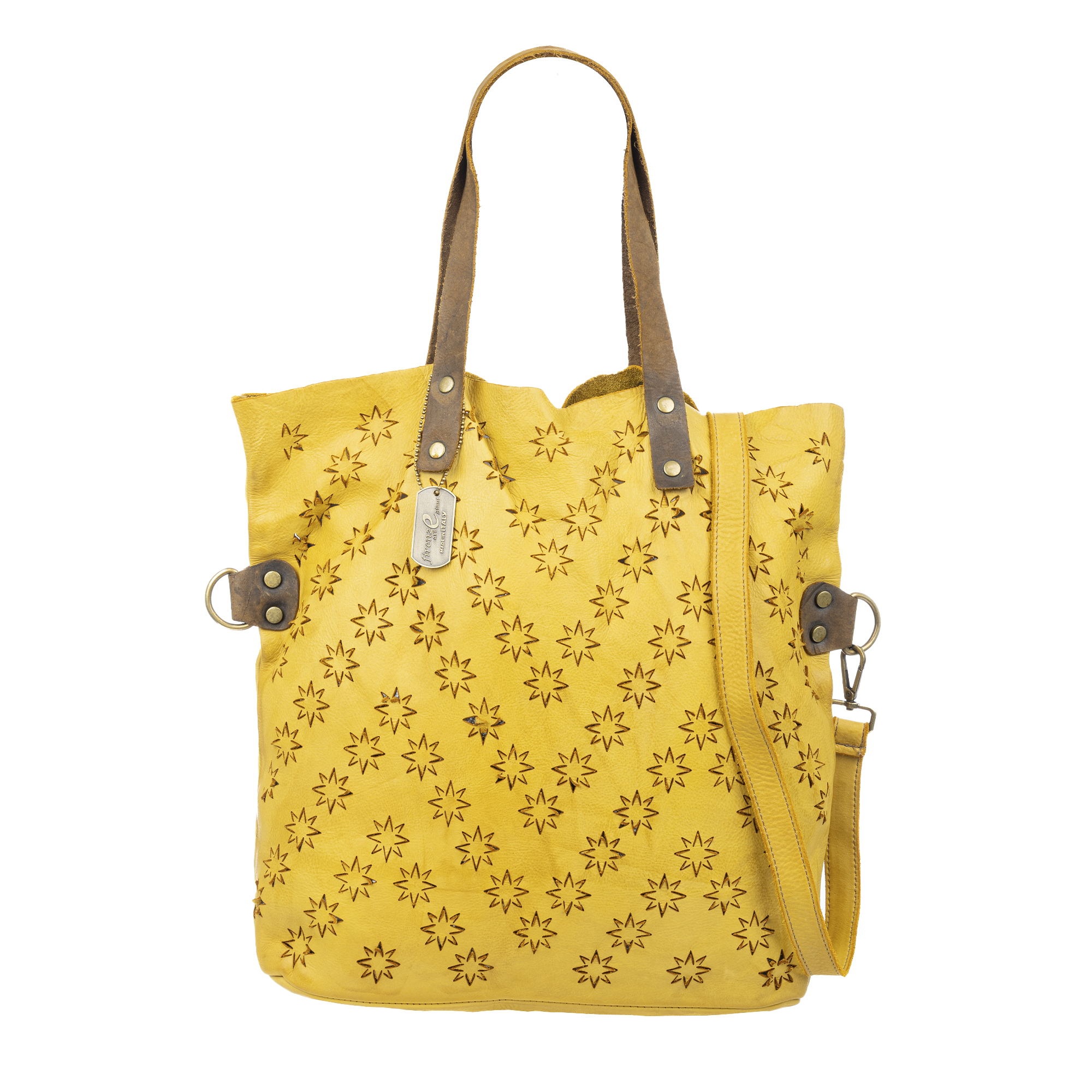 FIRENZE ARTEGIANI Badia bolso shopper mujer. Piel auténtica Napa con diseño de estrellas perforadas. Fabricado en Italia 42,5x13x41 Cm.