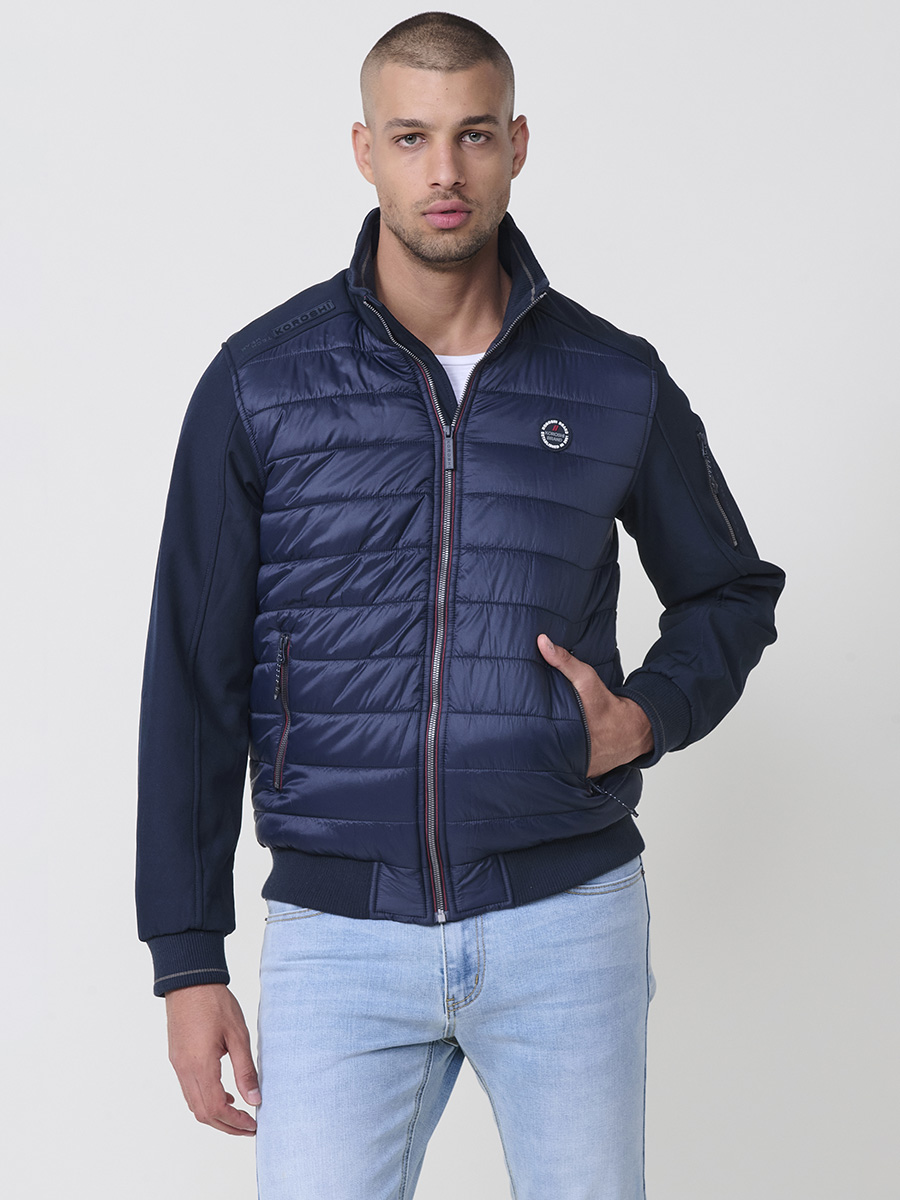 Koroshi - Cazadora acolchada hombre cuello alto híbrida con mangas técnicas elásticas navy, ligera y cálida para entretiempo