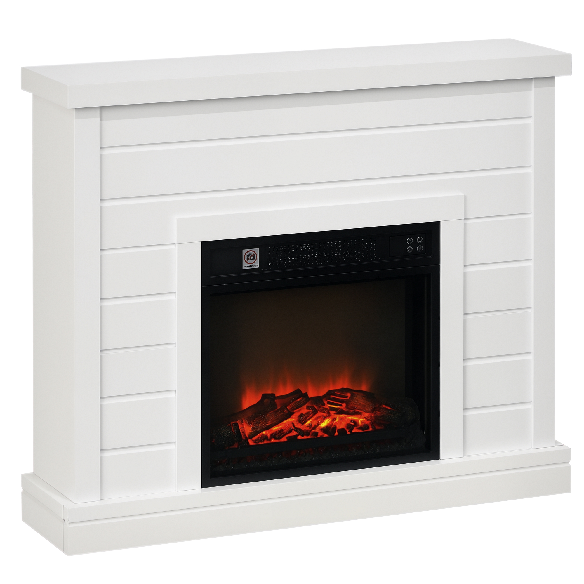 HOMCOM Chimenea Eléctrica, Chimenea Decorativa con Efecto de Llama, Calefacción 1800 W, Control Remoto, Temporizador Semanal, Protección Contra Sobrecalentamiento, Blanco
