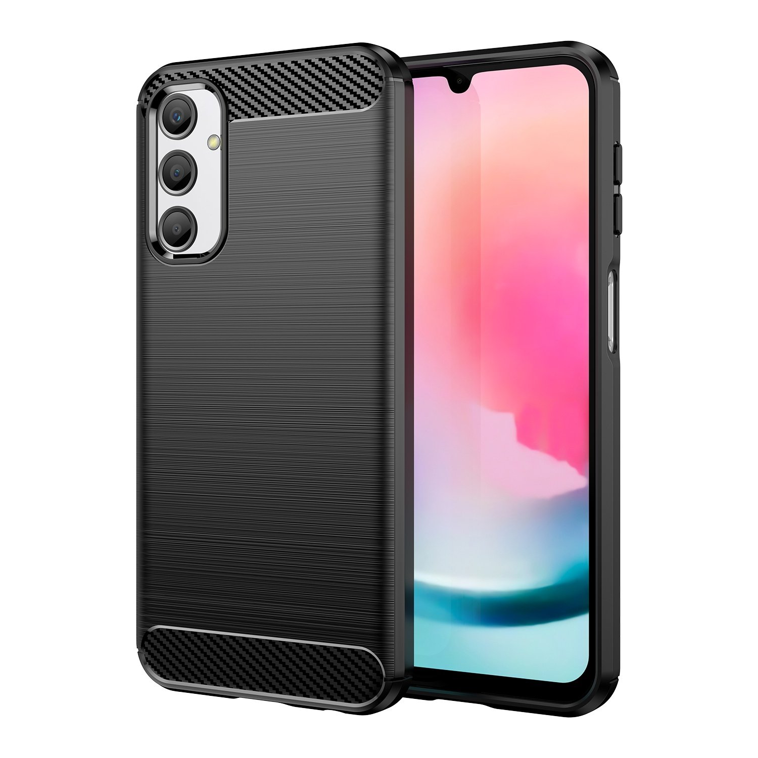 Funda para móvil Samsung Galaxy A24 Carcasa Protectora Antigolpes Silicona Negra Diseño Fibra de Carbono Resistente Absorción de Choque [Compatible Carga Inalámbrica]