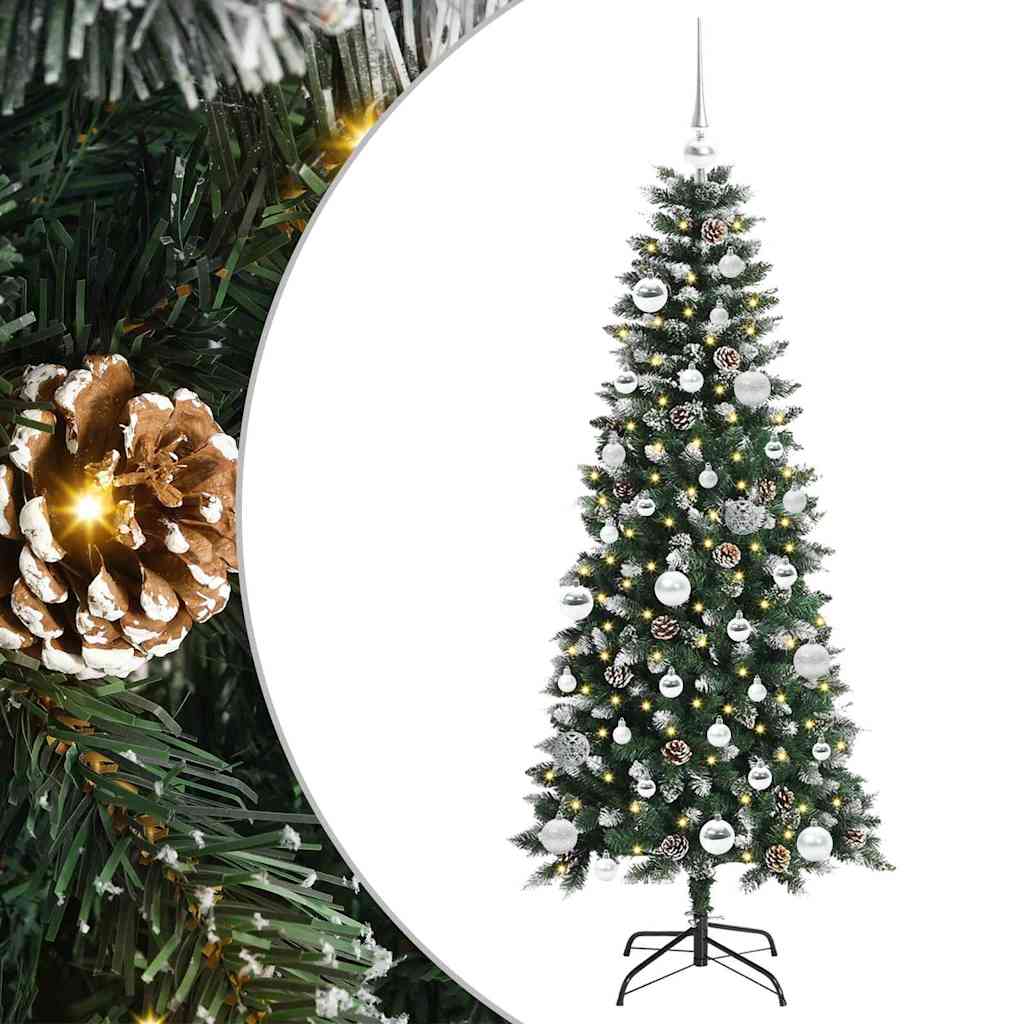 vidaXL Árbol de Navidad artificial Verde 150 cm PVC, Plástico y Acero con LED y bolas