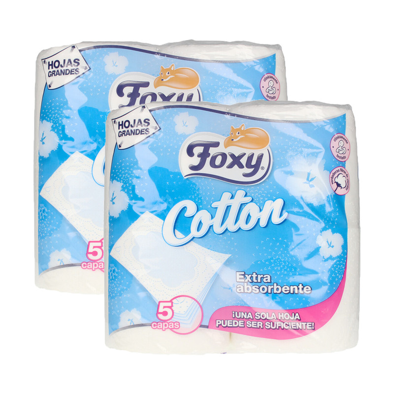 FOXY 8 rollos COTTON papel higiénico 5 capas 2 paquetes