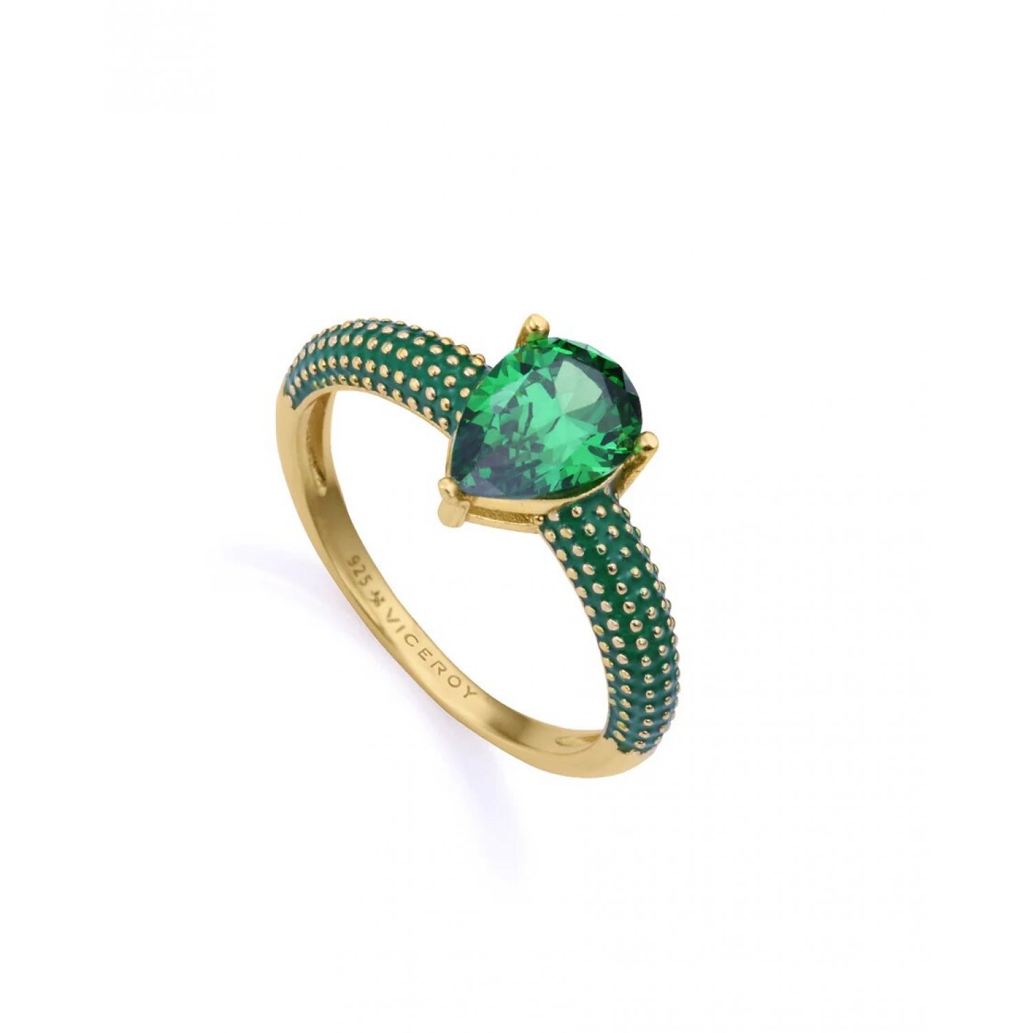 Viceroy Anillo de plata de primera ley con baño de oro con esmalte y circonita verde