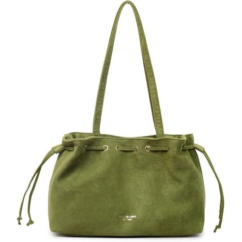 Bolso de gamuza retro tipo bucket casual para viajes universidad bandolera con cordón bolso de mano para mujeres con correas de hombro tipo tote