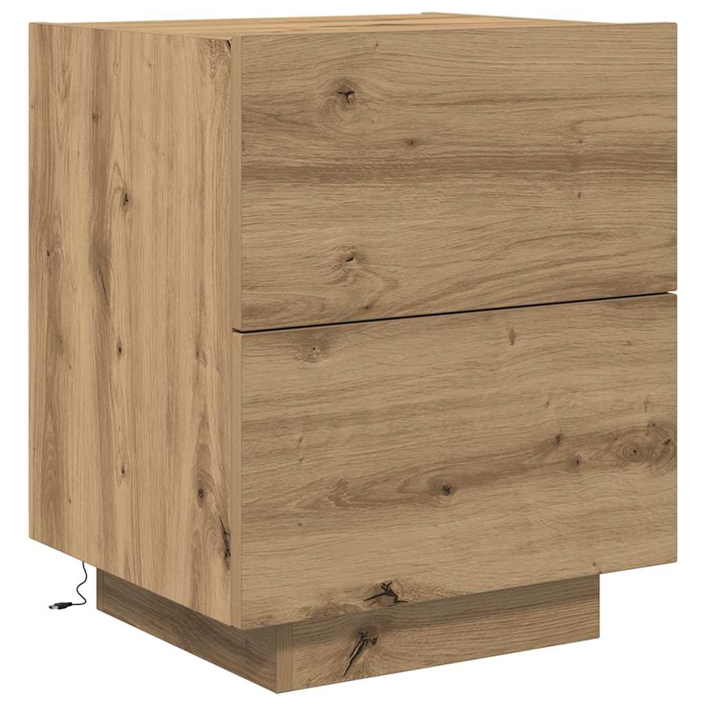 vidaXL Mesita de noche con luces LED   Madera de ingeniería Multicolor